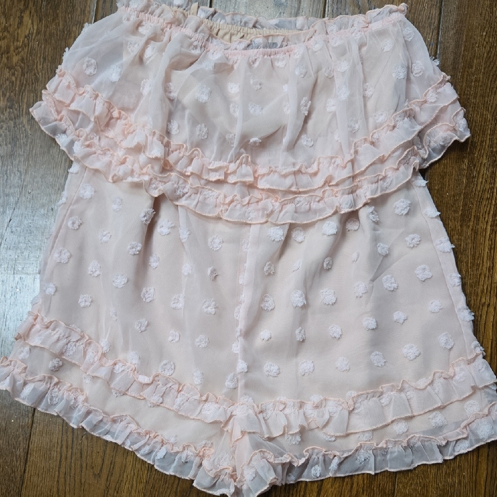 Simple Blush Ruffle High Waist Romper.